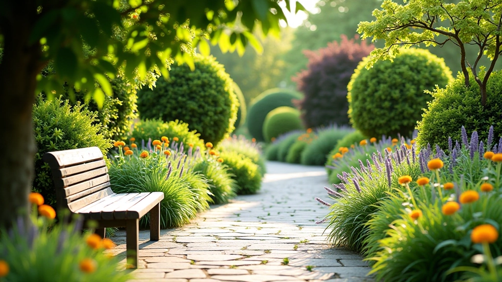 Senior visitors enjoying a garden walk with comfortable seating areas and well-maintained pathways
